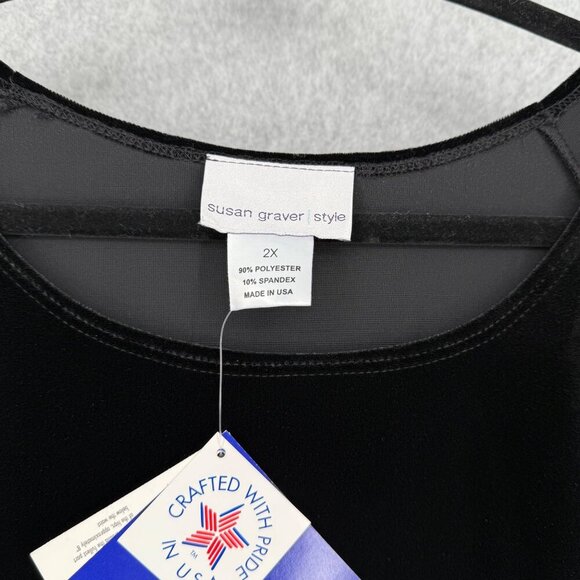 Susan Graver Womens Relaxed Fit Velvet Short Sleeve Top Size 2X Black Casual NEW - Picture 5 of 11